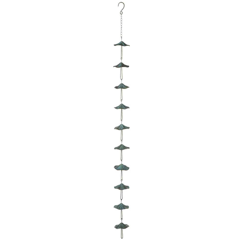 Chaîne de pluie champignon vert métallique Ganz décoration gouttière pour jardin zen