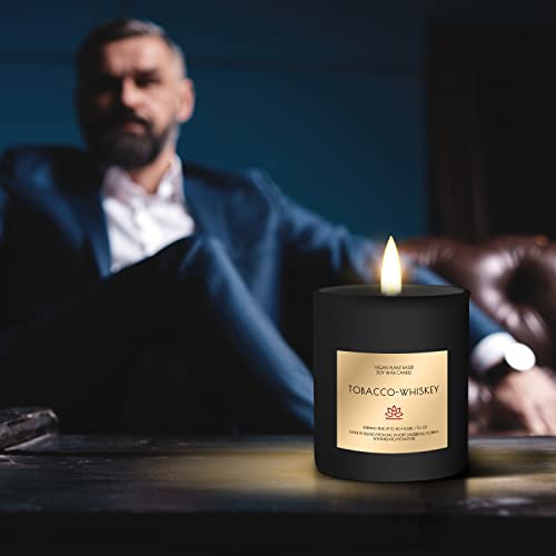 Candle For Men - Natural Soywax Candle In Big Glass Jar - Highly Scented Candle With Amazing Scent Tobacco & Whiskey Burn Time 80 H. - Ideal For Home, Gift For Men, Husband, Father - Handmade In Usa #TOP3