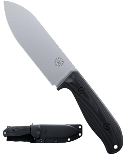 Off-Grid Knives - Ridgeback Bushcraft Fixed Blade Knife, Cryo D2 Steel, Micarta Scales, 90 Degree Spine, Kydex Sheath and Lo-Pro Belt Attachement, Hunting, Camping, Fishing, Bushcraft (Stonewash)