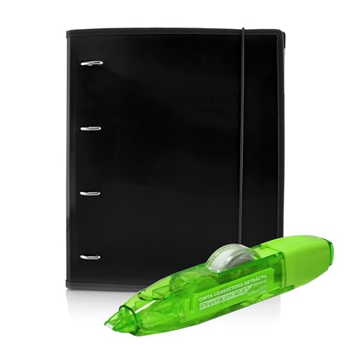 Office box - Pack Vuelta al Cole: Carpeta & Block + Cinta Correctora R10- Tu carpeta completa + un corrector recargable de máxima calidad por un precio único. (Negro + Corrector R10)