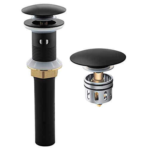 Yodel Faucet Matte Black Bathroom Sink Pop Up Drain Stopper With Overflow For Vessel Lavatory Vanity Sink, Included Built-In Anti-Clogging Strainer Basket Hair Catcher #TOP16