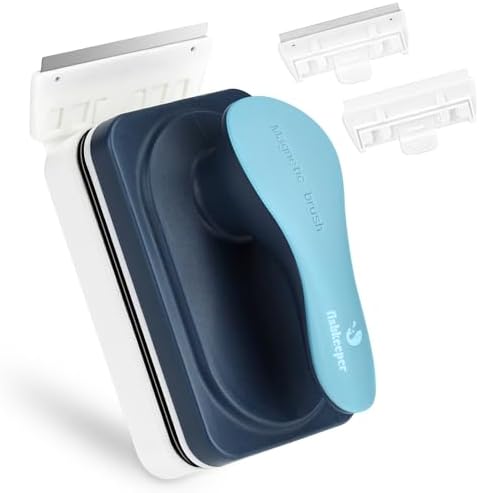 fishkeeper 2-in-1 Magnet Aquarium Scheibenreiniger mit 2 Abnehmbare Schaber | Aquarium Zubehör Reinigungsbürste, Ergonomischer Griff Stark Magnetischer Glasreiniger, Selbstschwammb