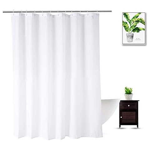 WellColor Duschvorhang aus Stoff, 183 x 198 cm, lang, strapazierfähig, wasserabweisend, Duschvorhang-Sets für Hotel Spa, weiß Cover