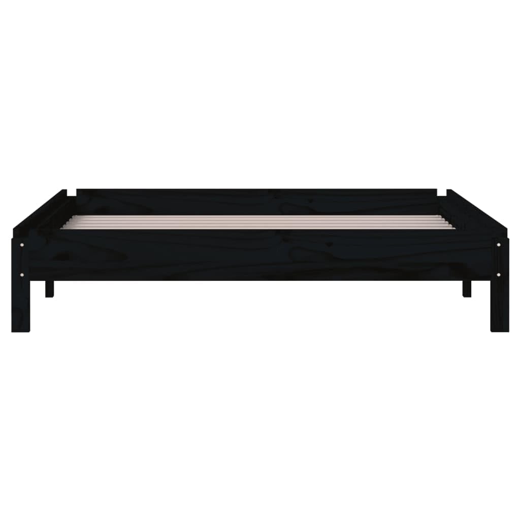 Stapelbett 90x200 cm Schwarz Massivholz Kiefer Gestell für Gäste- & Jugendzimmer, stapelbarer Bettrahmen mit Lattenrost, platzsparendes Einzelbett für Schlafzimmer & Wohnheim