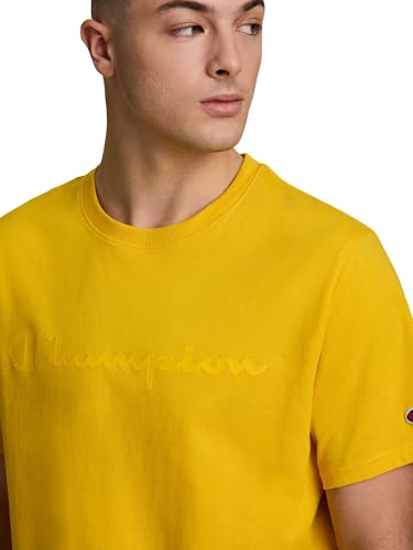 Image of Champion Men's Graphic Short Sleeve T-Shirt, Standard Fit, Tonal Script Logo, Midweight 100% Cotton