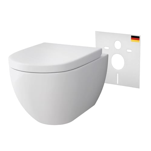 Alpenberger Spülrandloses Hänge WC mit Bidet Funktion | Taharet WC mit Nano & Toilettendeckel mit Absenkautomatik | Keramik Toilette Kloschüssel + Schallschutz | Passend zu Geberit