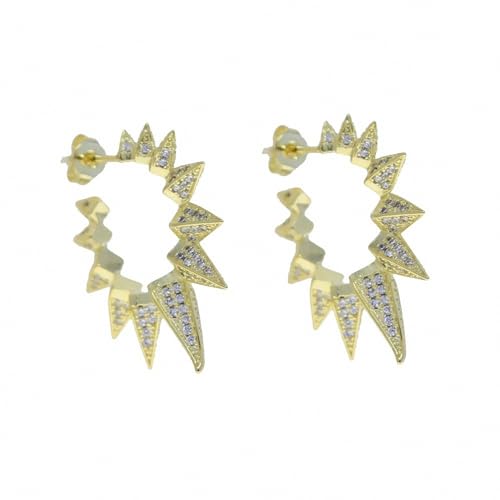 Boucles d'oreilles créoles à pointes et micro pavé CZ coloré style rivet rock pour femme