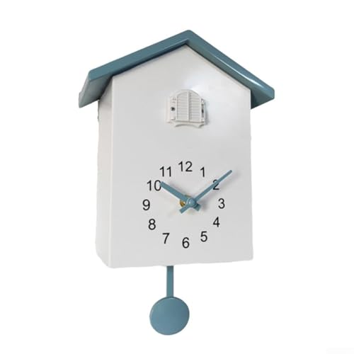 Vasiumic Horloge murale moderne à coucou en ABS avec nichoir et voix horaires, volume réglable, horloge à pendule alimentée par piles AA, garde-temps décoratif pour la maison (blanc + gris)
