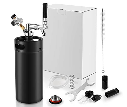 HGKEKE 128OZ Mini Keg Growler Portable mini kegerator Tap System Stainless Steel Pressurized Growler 60PSI CO2 Regulator Mini keg CO2 Pressure Growler Tap for Home Brewing Beer Lover