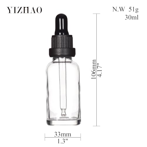 Yizhao Clear Glass Dropper Bottles 30ml, with Glass Pipette Dropper, for Essential oil, Aromatherapy, Laboratory, Massage, Makeup, Mixing, Travel– 6Pcs