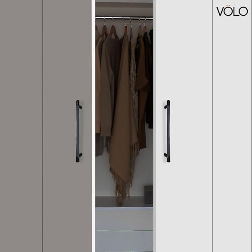 Image of VOLO Wardrobe Cabinet Handle - Sleek Pull Handle for Drawers, Wardrobes, Sliding Doors, and Cabinets in Kitchen, Bedroom, and Office (R-241) (2, Black, 288MM (12 Inch))