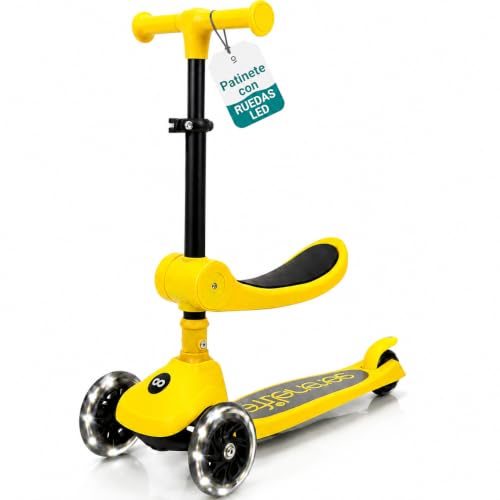 Serenelife Patinete 3 Ruedas para niños, Plegable, Luces LED en Las Ruedas, Manillar Ajustable, Freno Trasero de pie, Soporta hasta 49.9kgs