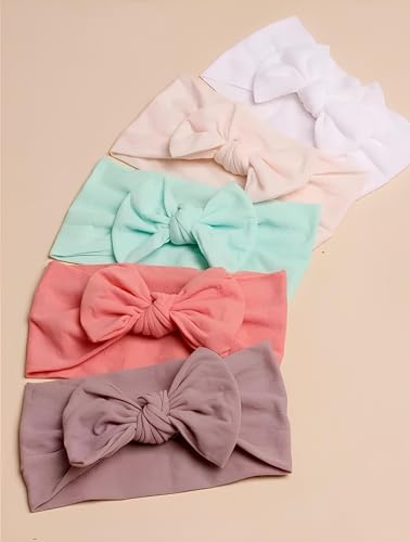 Kit 5 Turbantes Infantis Femininos Laços Delicados em Meia de Seda Slim para Bebês e Crianças Garant