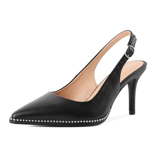 Image of SAMMITOP Women Slingback Heels Stilettos Closed Pointed Toe High Heel Silver Beaded Pumps Comfortable 3.5 Inch High Heels for Women Dressy Shoes