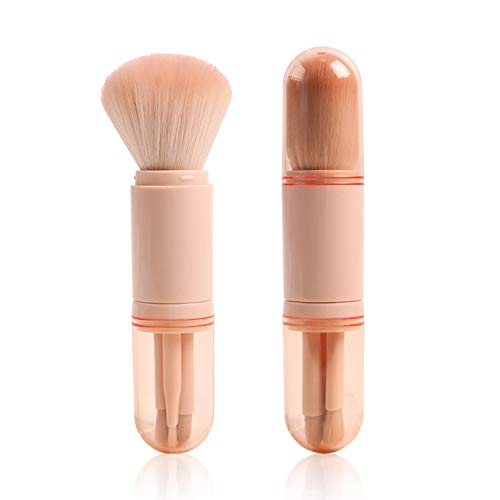 VICKYLEE Professional 4 in 1 Retractable Makeup Brushes Set Foundation Brushes Powder Brush,Eyeshadow,Highlighter,Blending brush Kit with Lids Mini Cute Telescopic for Travel and a business trip