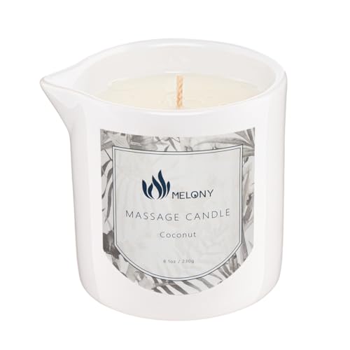 MELONY Soy Massage Oil Candle | Coconut | 8.1OZ / 230G | Perfect Intensive Skin Treatment Candle | Nourishing with Almond Oil, Shea butter & Cocoa Butter | Massage & Moisturise