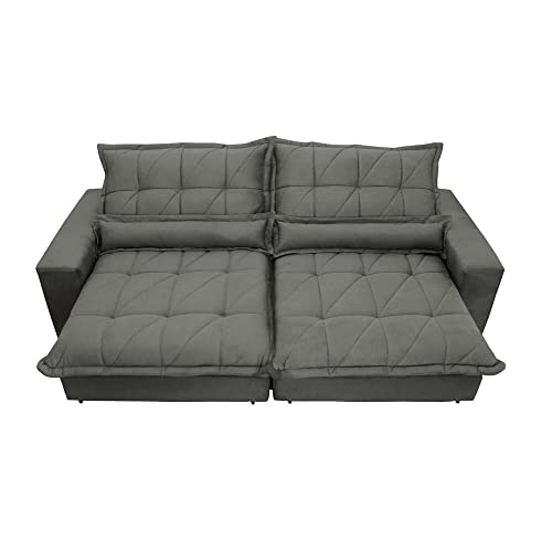 Sofa Retrátil e Reclinável 2,12m com Molas Ensacadas Cama inBox Soft Tecido Suede Cinza