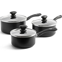 Cacerola Antiadherente Ceramica GreenPan Cambridge Juego de Cacerolas Cerámica Antiadherente Saludable de 3 Piezas, 16cm/1.5L, 18cm/2.1L y 20cm/3.1L con Tapas, Sin PFAS,Aptas para Inducción,Lavavajillas y Horno hasta los 160?C,Negra