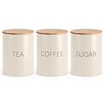 EHC Tea Sugar Coffee Canisters, Tea Sugar Coffee Containers Set of 3, Airtight Containers Jars, Cream