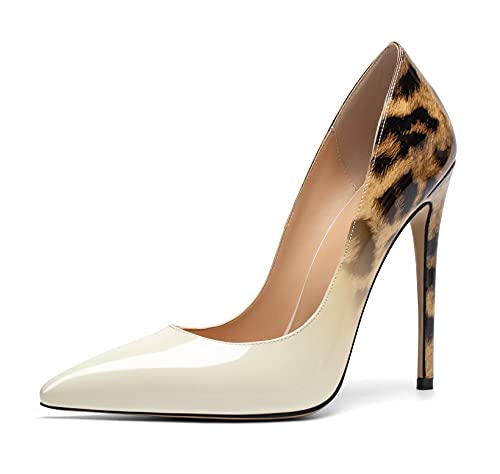 YODEKS Women's Fashion Pointed Toe Slip On Thin Heel 12cm Classic High Heel Dress Pumps