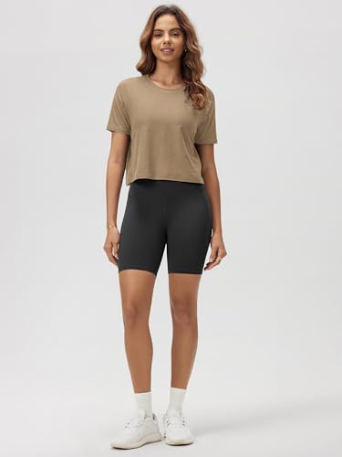 Image of ODODOS Women's Performance Cropped Tee Ultra Soft odSTRATUM Tech Short Sleeve Relaxed Top Crew Neck T-Shirts