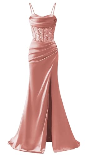 Robe de soirée en satin premium à perles et bustier corset