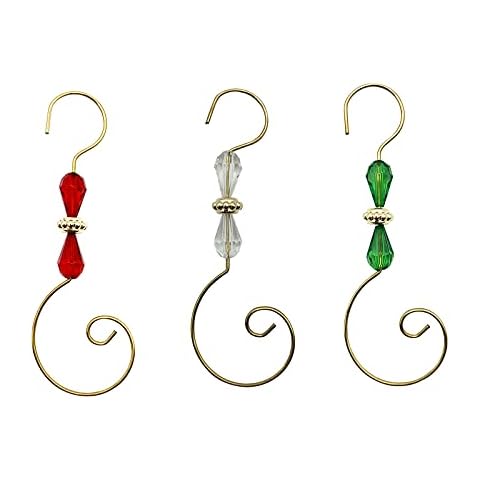 WEIBIAO Christmas Ornament Hanger Decorative Iron Hook with Acrylic Jewelry for Christmas Tree Home Decoration (Gold Hook, Clear-12 Pieces,Red-12 Pieces,Green-12 Pieces) Cover