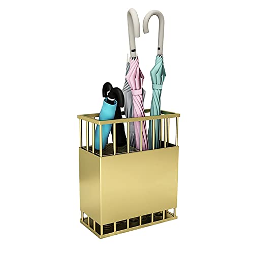 Porte-Parapluie avec Égouttoir en Métal Robuste Grand Format Couleur Or