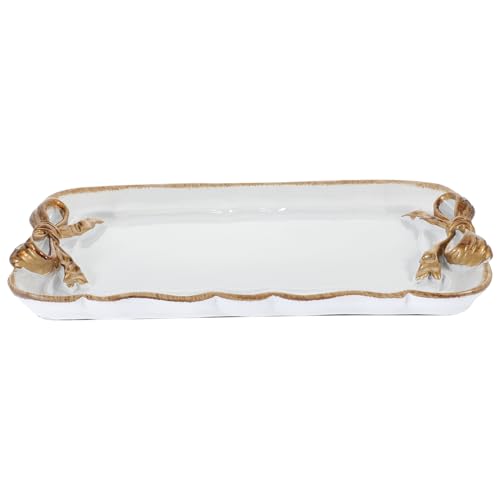 LIFKOME Plateau Décoratif Résine Blanche avec Nœud Assiette à Fruits Gâteaux Et Desserts pour Table Élégance Vintage pour Décoration De Maison Et Réceptions