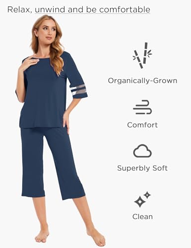 Image of GYS Bamboo Viscose Capri Pajamas for Women Set Cooling 3 /4 Sleeve Pjs | Moisture-Wicking Sleepwear for Night Sweats, OEKO-TEX Certified, Gentle on Sensitive Skin, Soft Sleep Lounge Sets