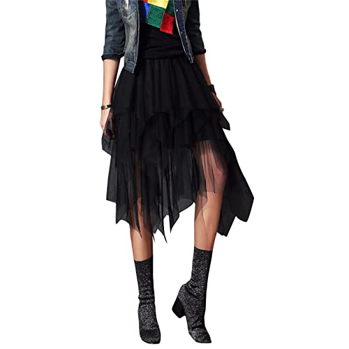 Women's Tulle Skirt High Low Asymmetrical Hem Elastic Waist Midi Long Fairy Skirt A-Line Mesh Layered Tutu Skirt3