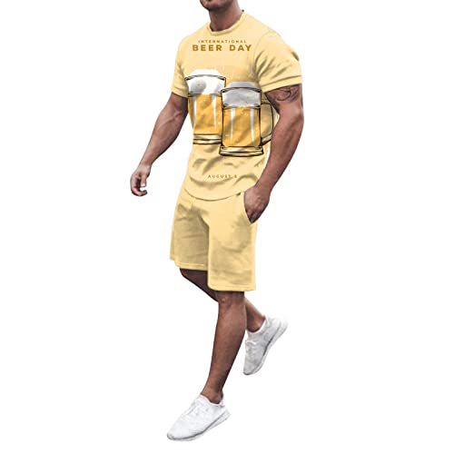 Oktoberfest Herren Outfit 2-teilig Kurzarm T-Shirt + Kurze Hose Sets...