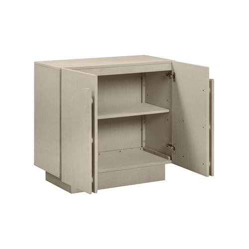 Image of Nathan James Iris Mid-Century Modern Buffet Sideboard Curio Cabinet, Arched Wooden Storage Cabinet with Doors, Beige Linen Finish, Set of 3