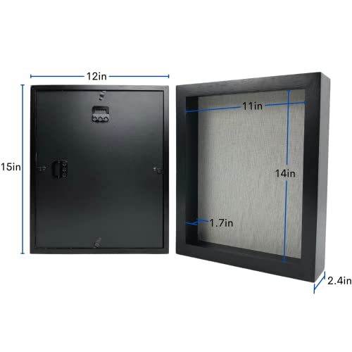 Ilot 11"X14" Solid Wood Black Display Shadow Box Frame - Solid Wood Memory Box For Keepsakes (Picture Box, Military, Wedding, Graduation, And Flower Shadow Box) #TOP2