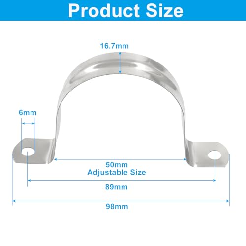 Image of 30PCS M50 2 inch 304 Stainless Steel Rigid Pipe Strap | Heavy Duty U Bracket, Two Hole Cable Clamps, Secure Pipe, Tube & Wire Installation, Corrosion Resistant