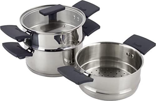 Scoville Live Well 18cm 3-Tier Steamer - Glass Lid, Silicone Soft Touch Handles, Stainless Steel, Induction Compatible, Silver