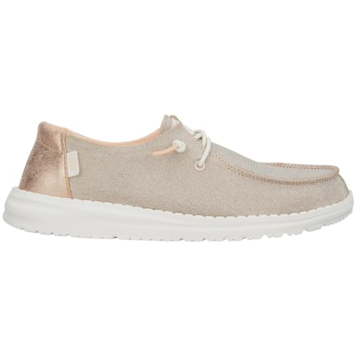 Image of HEYDUDE Women's Wendy Metallic Sparkle Slip On Loafer | Elastic Laces