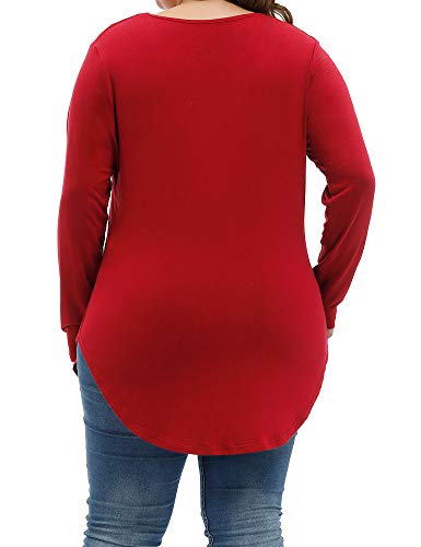 Allegrace Women's Plus Size Tops Long Sleeve Casual Scoop Collar Pocket T Shirts Red 4X