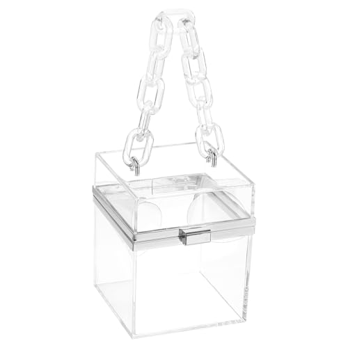 uxcell Women Acrylic Clear Clutch Purses Square Evening Handbag Box Purse for Wedding Prom Party, Transparent/Silver