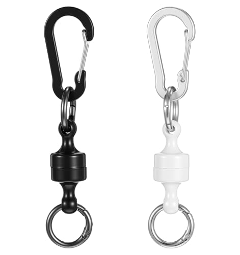 ValueBargain Magnet Key Chain, 2Pcs Magnetic Key Chain Strongest Magnetic Carabiner for Fly Fishing Magnet Metal Hooks, Black and White