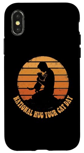 National Hug Your Cat Day ���g�� �T���Z�b�g �L �������� �V���G�b�g �X�}�z�P�[�X iPhone X/XS �p