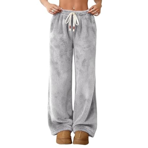 Ivicoer Women's Warm Fleece Pajama Pants Fluffy Plush Cute Printed Elastic Waist Winter Warm Soft Pj Bottoms Grey Medium