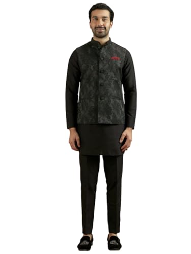 Image of Kisah Men's Silk Blend Textured Nehru Jacket Regular Fit | Designer Ethnic Layering | Wedding & Occasion Wear