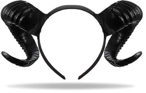 Hatstar Schaf Bock Hörner Haarreif - Widder Geweih - Dämon Teufels Hörner Schwarz - Schafbock Kostüm Outfit Für Damen und Herren zu Halloween Karneval und Fasching