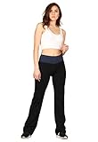 Lildy Women’s Cotton Blend Yoga Pants, High Waistband Straight Legged No See Through Material, Heather Navy Waist/Black, Large/XL