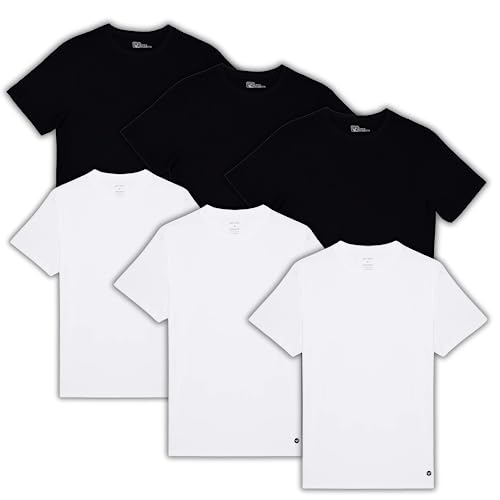 WP West Path Men's 100% Organic Cotton T-Shirt - Fair Trade Certified Shirts for Men - Men's Plain Color Cotton Tees (6 Pack, Large, 3 Black/3 White)