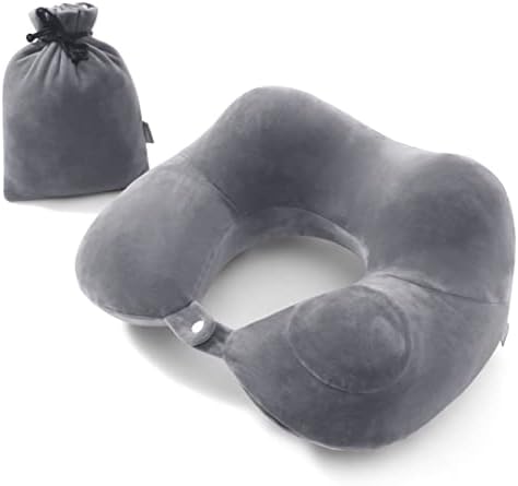 KUKTDUD Inflatable Neck Travel Pillow，Self-Inflatable,Airplane Travel Essentials,for Office Sleeping Rest,Adjustable Support Hardness,Skin-Friendly &Breathable Fabric， Soft Washable Cover