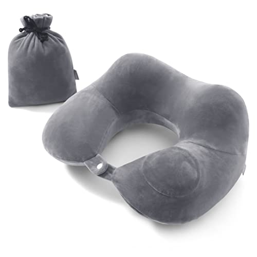 Kuktdud Inflatable Neck Travel Pillow，Self-Inflatable,Airplane Travel Essentials,For Office Sleeping Rest,Adjustable Support Hardness,Skin-Friendly &Breathable Fabric， Soft Washable Cover #TOP4