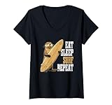 Photo Gallery donna surfer lontra mare mangia dormire surf ripetere bambini divertente surf maglietta con collo a v Photo Gallery donna surfer lontra mare mangia dormire surf ripetere bambini divertente surf maglietta con collo a v
