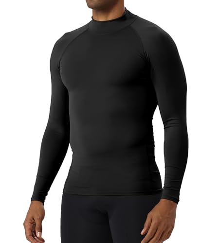 OVIYEGAIN Black Men Turtleneck Compression Shirt Long Sleeve Workout Gym Sports Base Layer Tops Athletic Running Undershirts